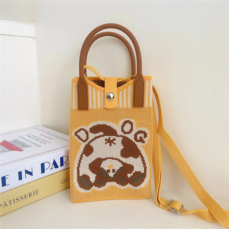 Women's Small Knit Cat Vintage Style Classic Style Bucket Buckle Handbag