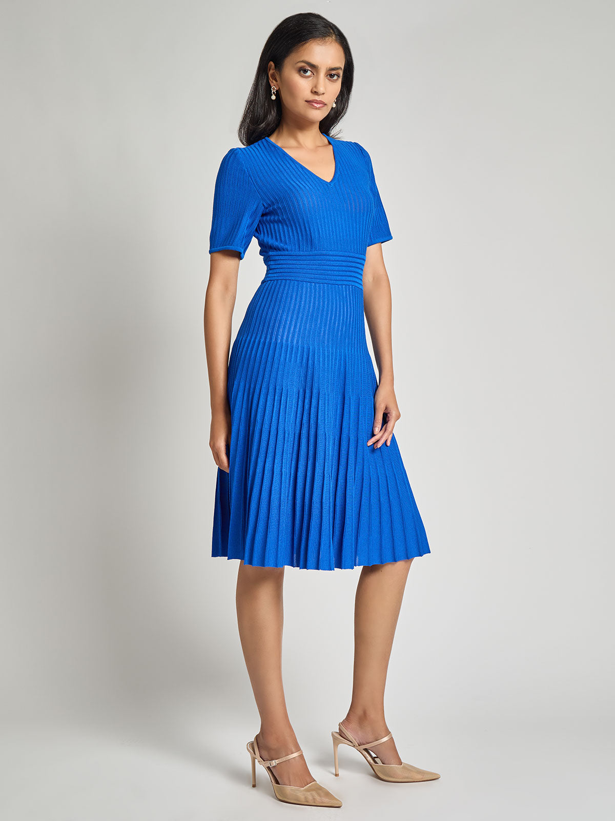 Fit-and-Flare Tonal Ribbed Knit Dress - Modern Fit