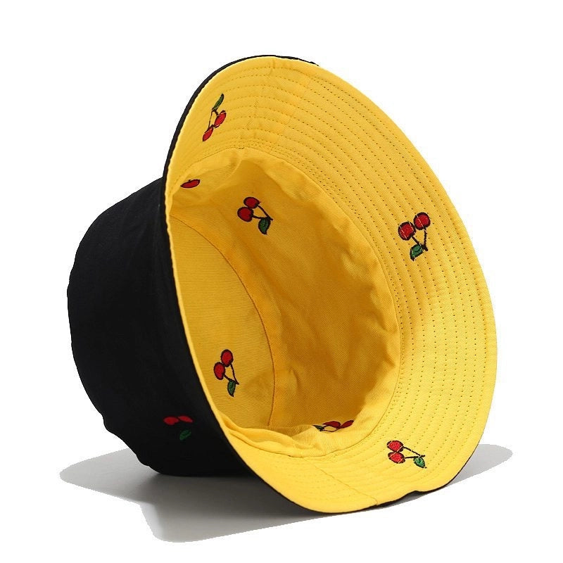 Women's IG Style Modern Style Cherry Solid Color Embroidery Wide Eaves Bucket Hat