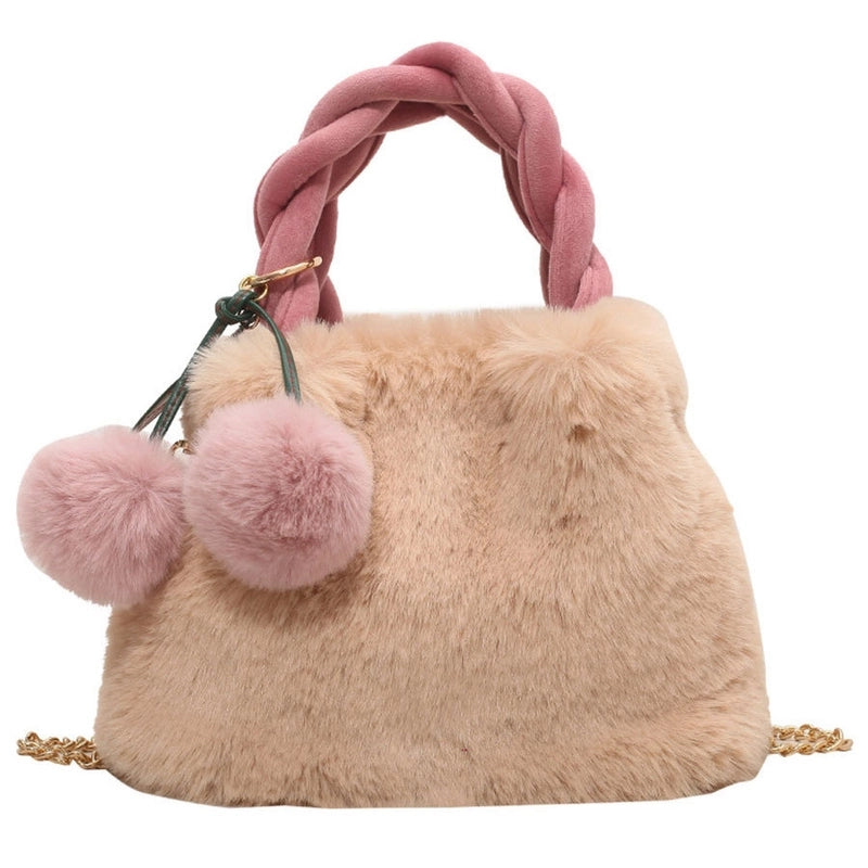 Women's All Seasons Plush Solid Color Elegant Bucket Magnetic Buckle Shoulder Bag Handbag Bucket Bag
