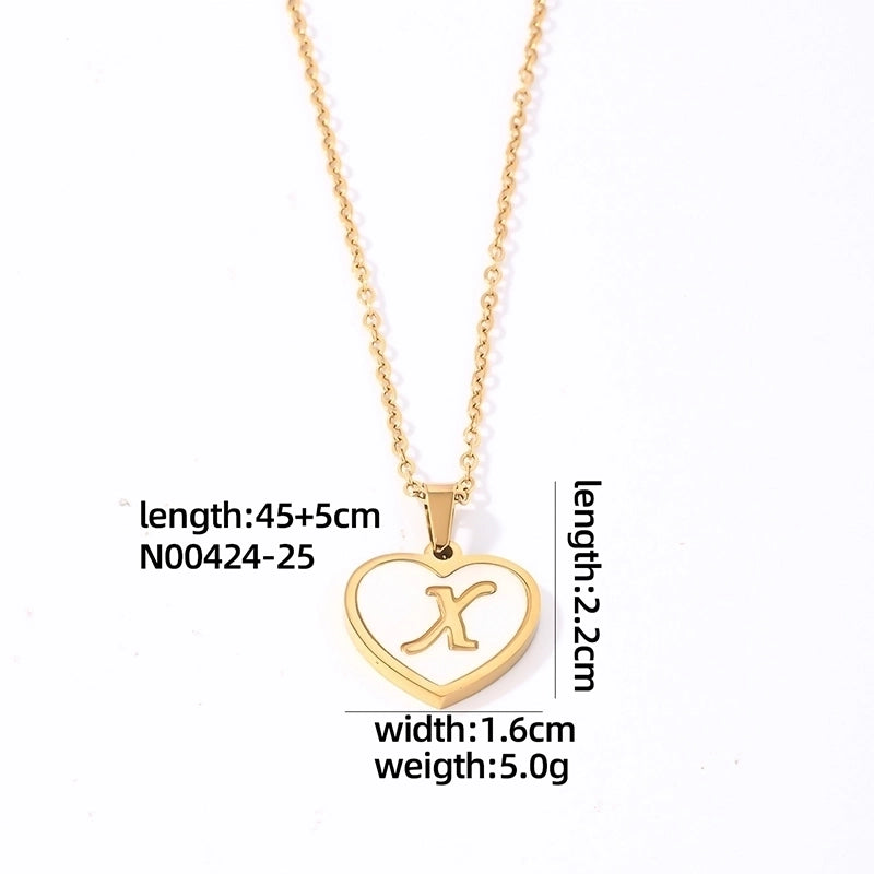 304 Stainless Steel Casual Minimalist Plating Inlay Letter Heart Shape Shell Pendant Necklace