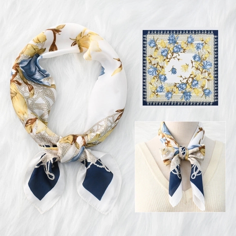 Women's Original Design Sweet Colorful Flower Satin Silk Scarf