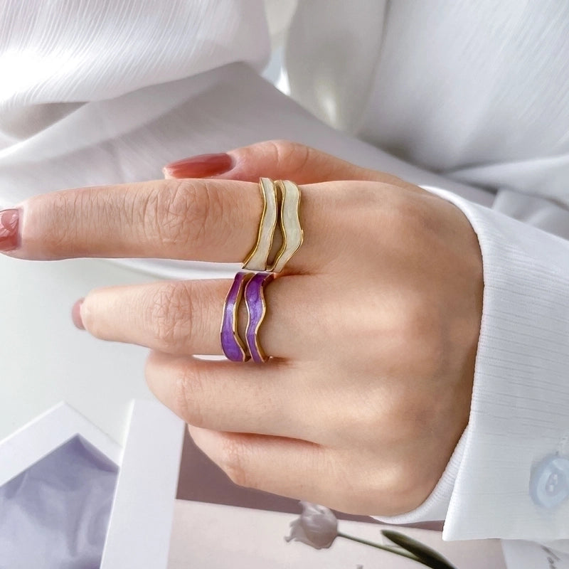 Retro Color Block Titanium Steel Plating Gold Plated Rings