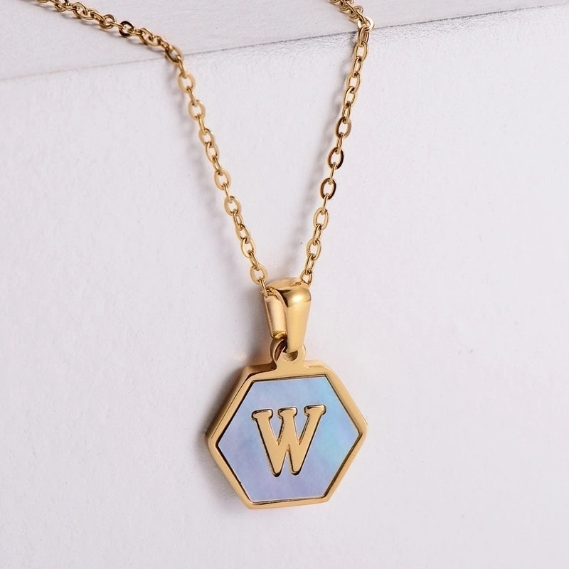304 Stainless Steel 18K Gold Plated Minimalist Plating Letter Shell Pendant Necklace