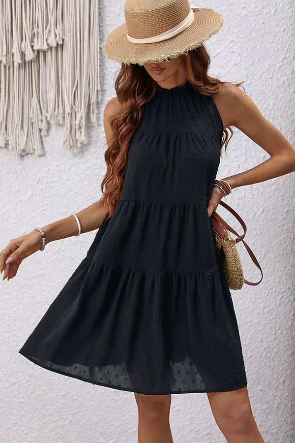 Fashion Solid Black Frill Ruffle Dress