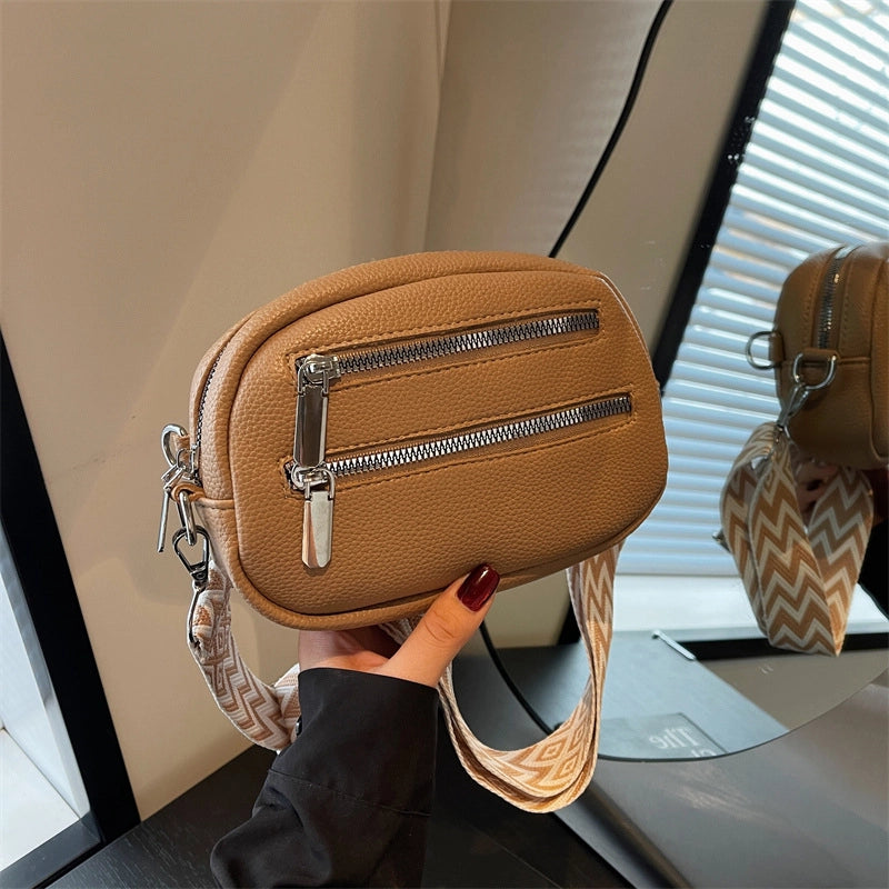 Women's PU Solid Color Elegant Basic Streetwear Sewing Thread Square Zipper Shoulder Bag