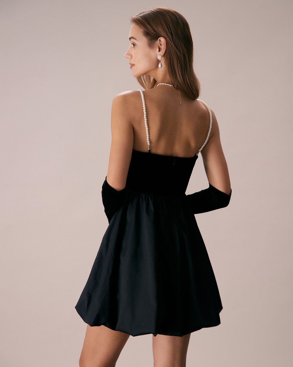 The Black Removable Straps Velvet Mini Dress