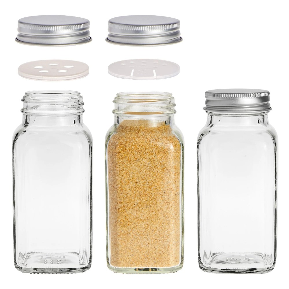 Labels 180ml 6oz Kitchen Empty Seasoning Containers Square Glass Spice Jars with Shakers Lids