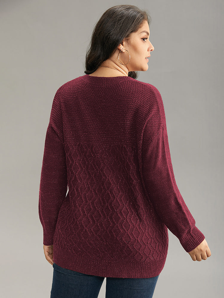 Plain Sparkly V Neck Loose Pullover