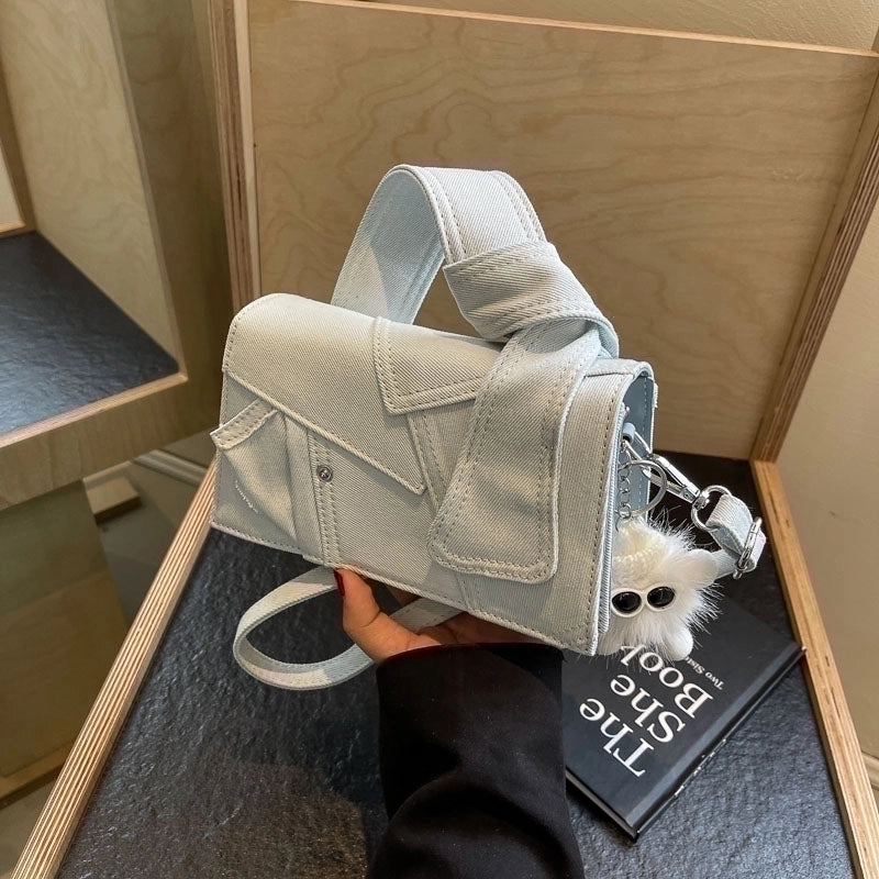 Women's Medium Denim Solid Color Classic Style Streetwear Magnetic Buckle Shoulder Bag Crossbody Bag