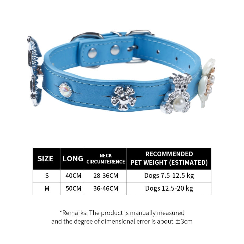 Cool Style Pu Leather Bear Rhinestone Inlaid Pearls Pet Collar