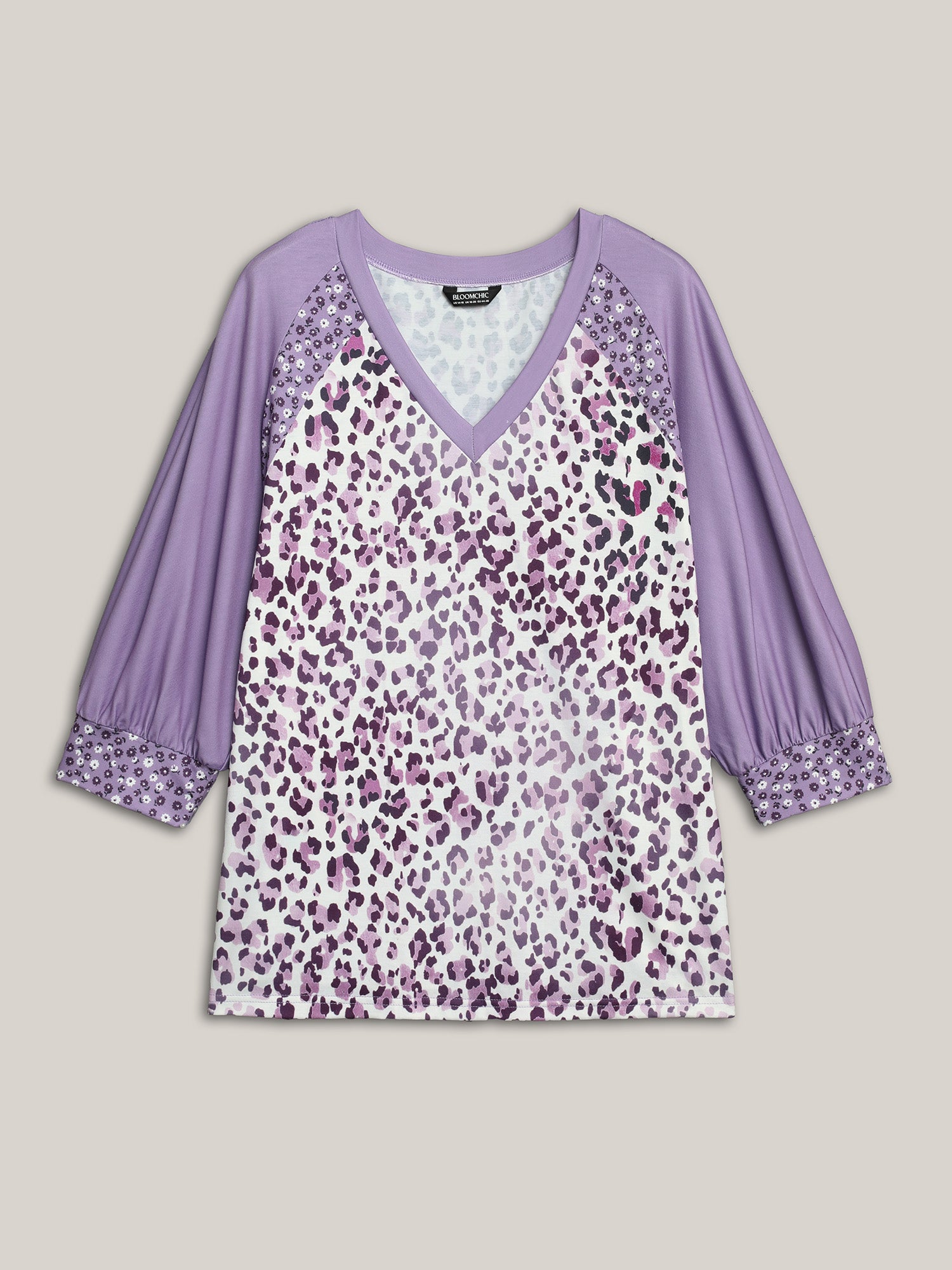 Leopard Print Contrast Raglan Sleeve T-Shirt