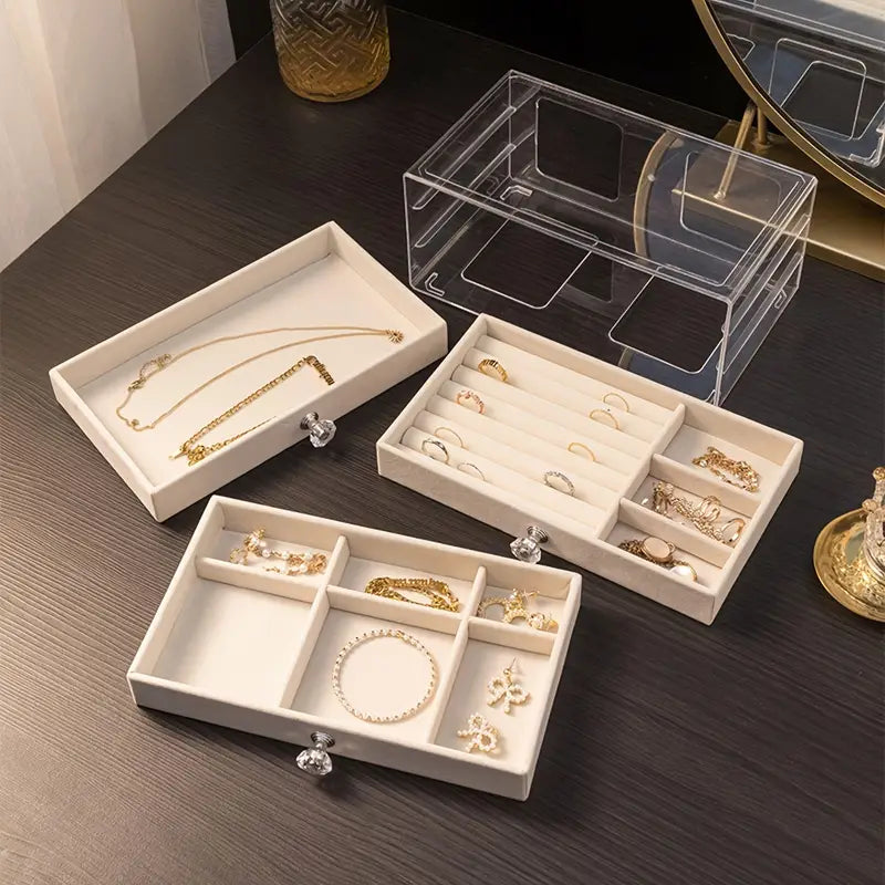 Three-Layer Velvet Acrylic Jewelry Organizer Box