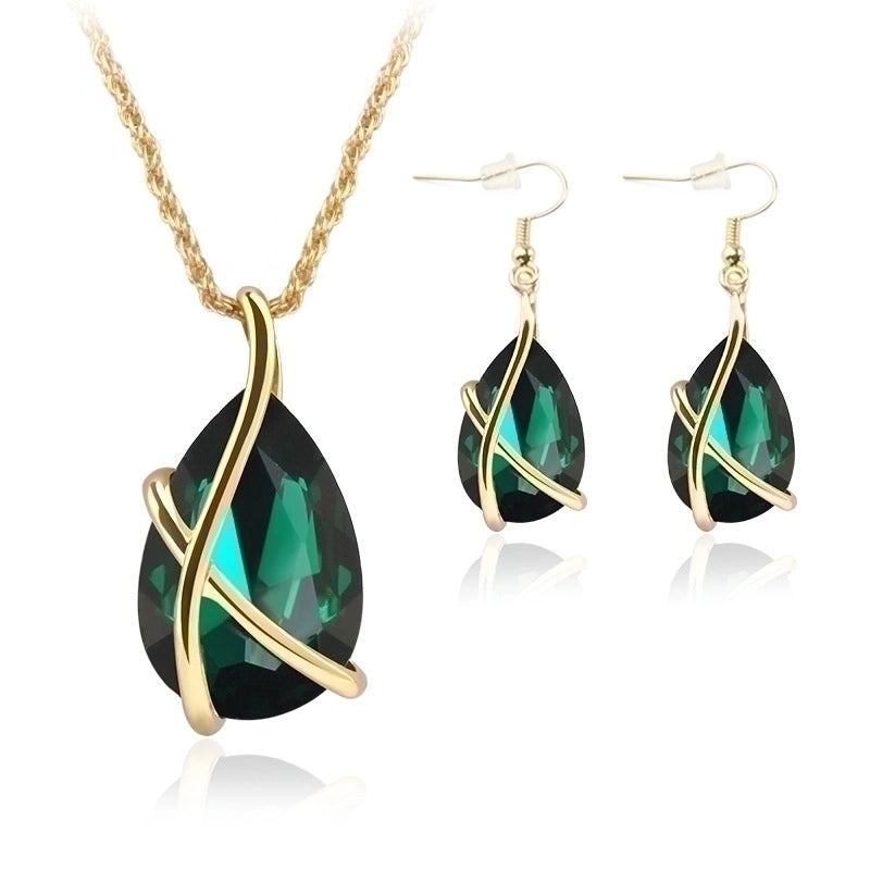 Elegant Water Droplets Alloy Titanium Inlay Artificial Gemstones Earrings Necklace 1 Set