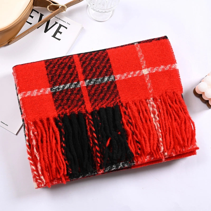 Winter New Plaid Cashmere Scarf Tassel Loop Yarn Warm Scarf Shawl Unisex