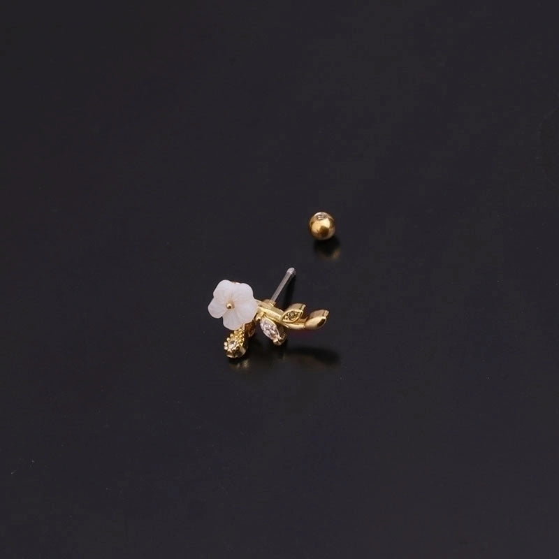 Ear Cartilage Rings & Studs Minimalist Flower 316L Stainless Steel  Copper Inlaid Pearls