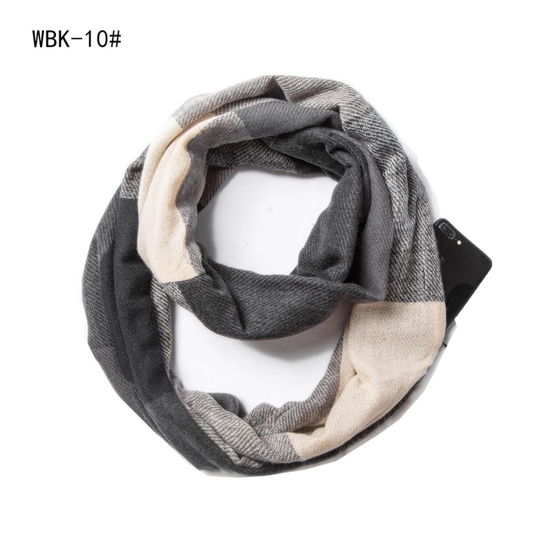 Hot Autumn And Winter New Scarf Men And Women Couple Thickened Pullover Plaid Zipper Pocket Scarf