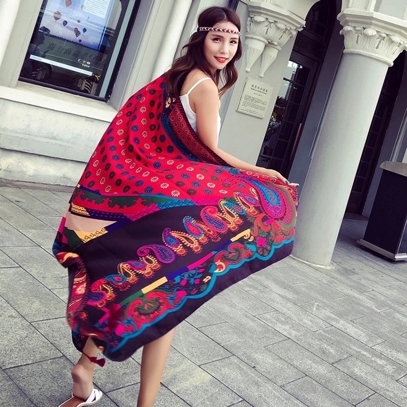 Women's Ethnic Style Flower Thick Twill Cotton Printing Shawl