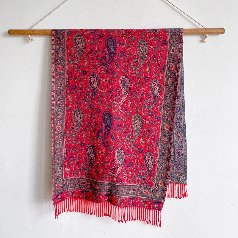 New Ethnic Style Vintage Tassel Shawl Autumn And Winter External Dual-Use Scarf Women's Travel Vacation Photo Cape