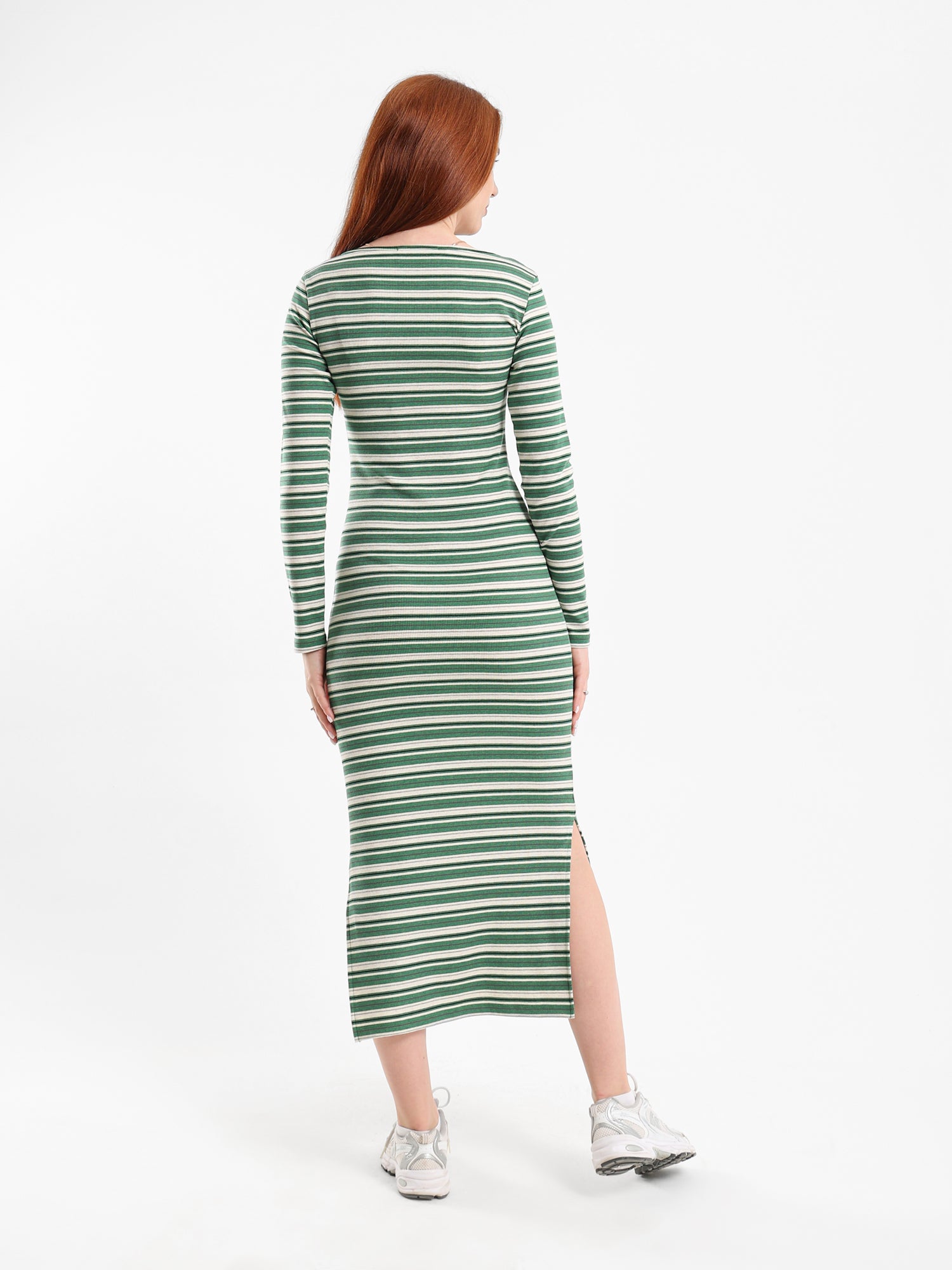 Striped Midi Dress with Slit