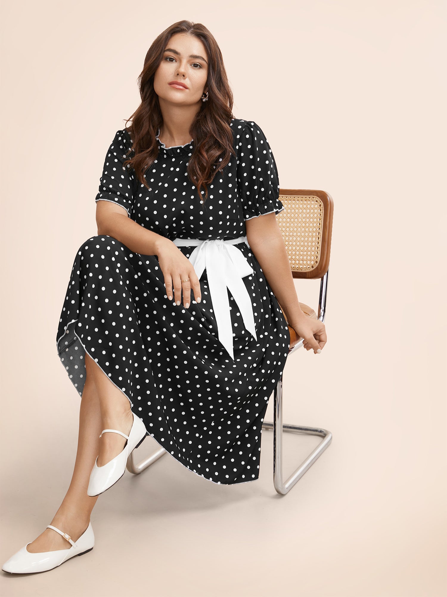 Bow Polka Dot Midi Dress