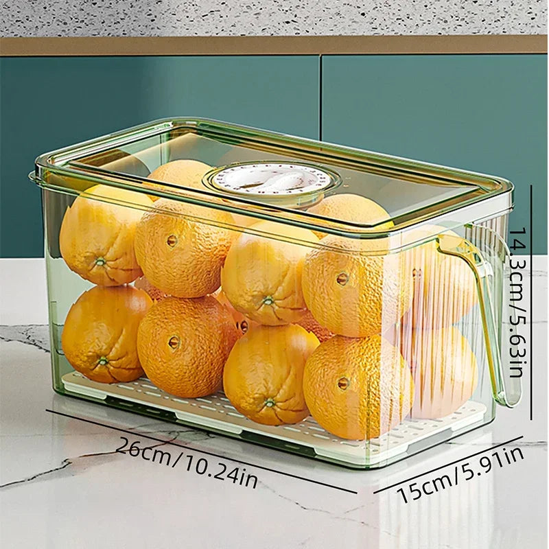 COMPACT ACRYLIC FRIDGE ORGANIZER WITH HANDLE – DURABLE & REUSABLE FOR FRUITS & VEGGIES