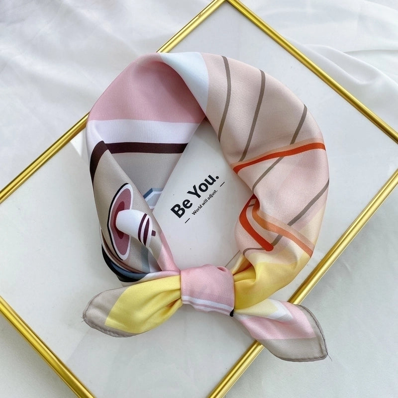 Fashion Contrast Color Printing Small Square Scarf