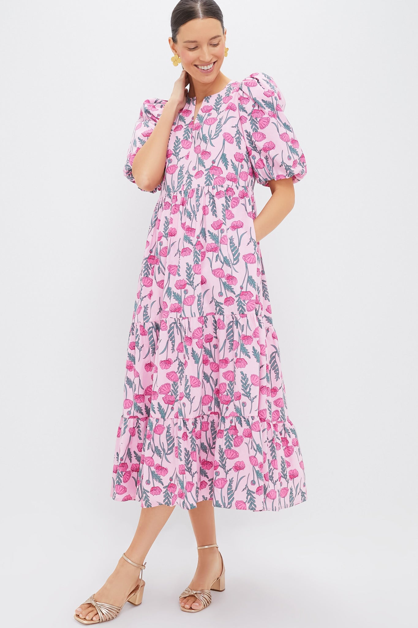 Pink Amaryllis Floral Cisco Maxi Dress