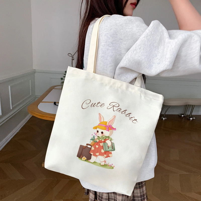 Women's Canvas Animal Cartoon Flower Cute Square Open Tote Bag