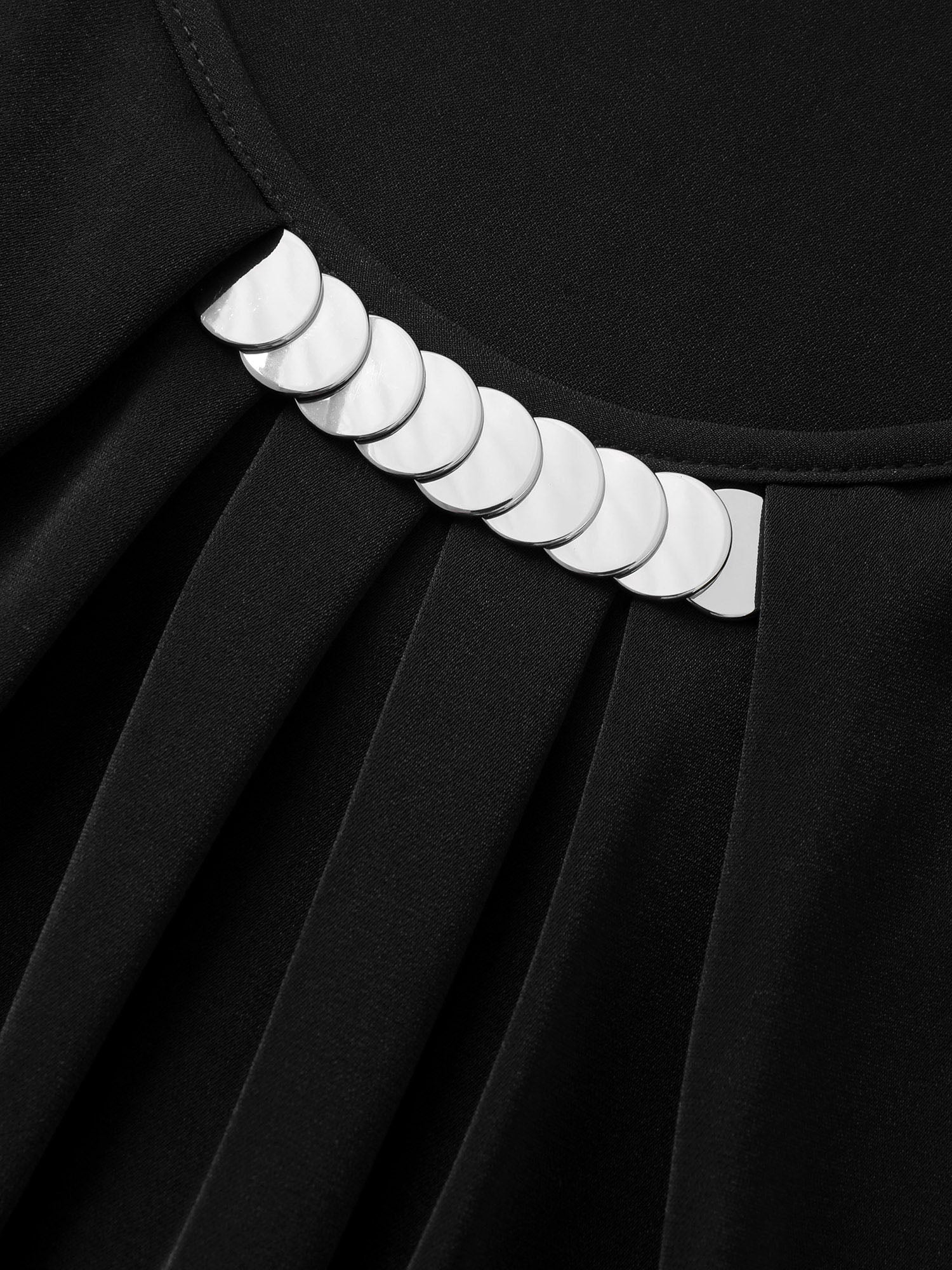 Metallic Detail Pleated Solid Blouse