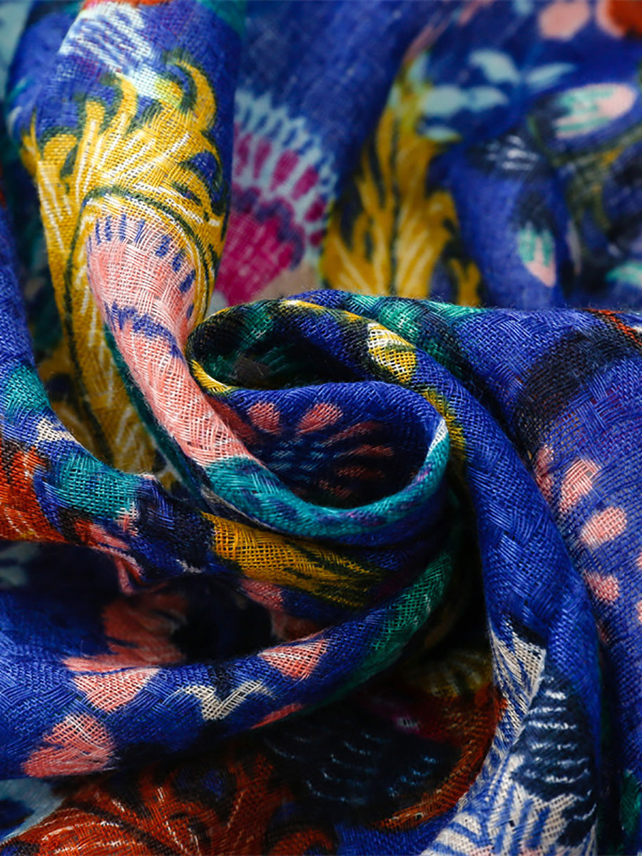 Women Vintage Colorblock Flower Shawl Scarf