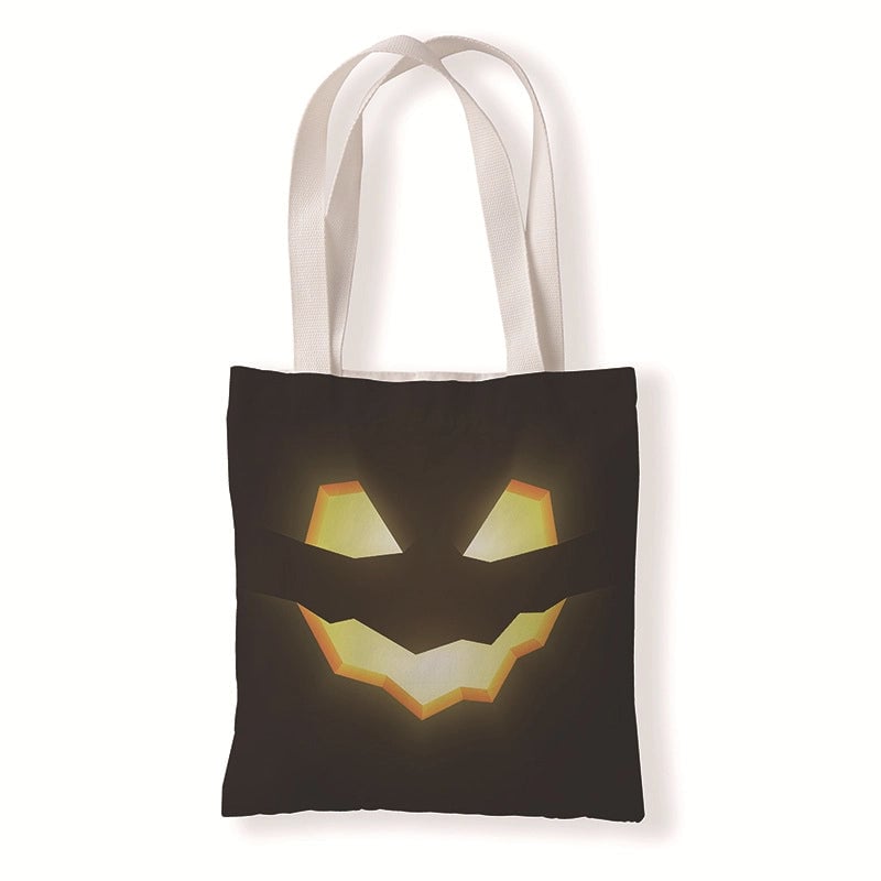 Halloween Women's Medium Canvas Pumpkin Letter Elegant Streetwear Square Open Canvas Bag