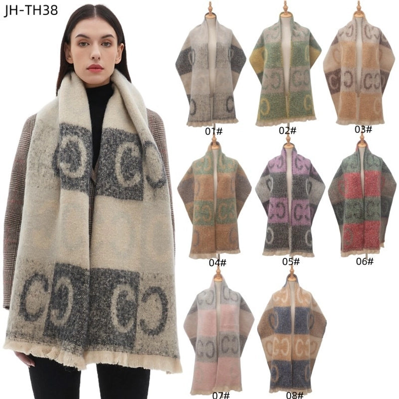 Unisex Casual Minimalist Letter Color Block Polyester Tassel Scarf