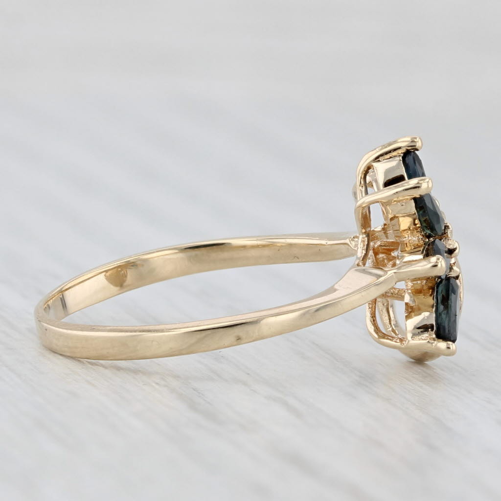 0.56ctw Blue Sapphire Diamond Flower Ring 14k Yellow Gold Size 8