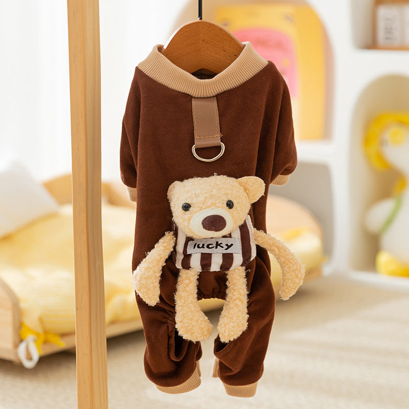 Bear Decor Soft Dog Jumpsuits Harness