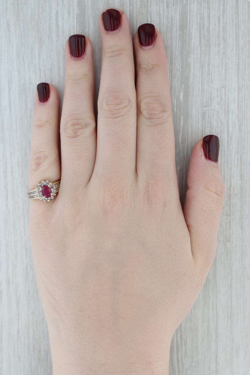 1.27ctw Ruby Diamond Halo Ring 10k Yellow Gold Size 7