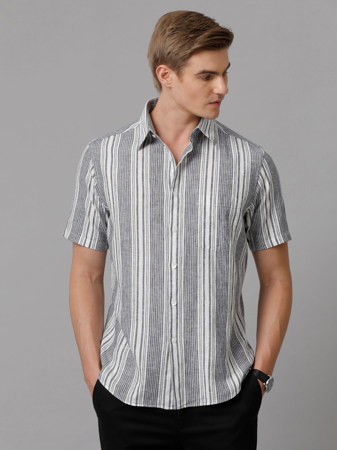 Men Striped Casual Grey Shirt (LUCIO)