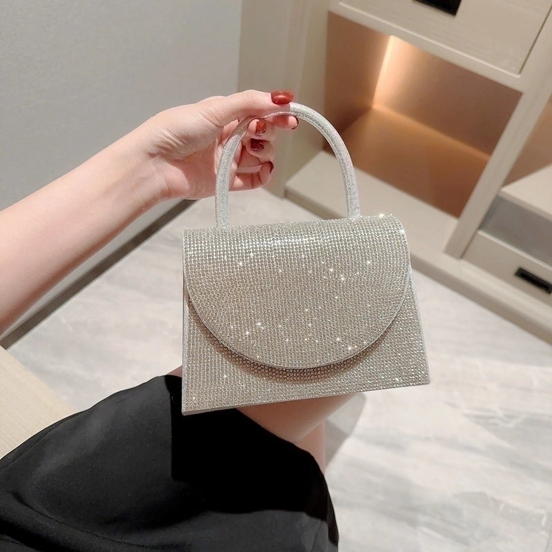 Gold Silver Black Polyester Solid Color Rhinestone Square Evening Bags