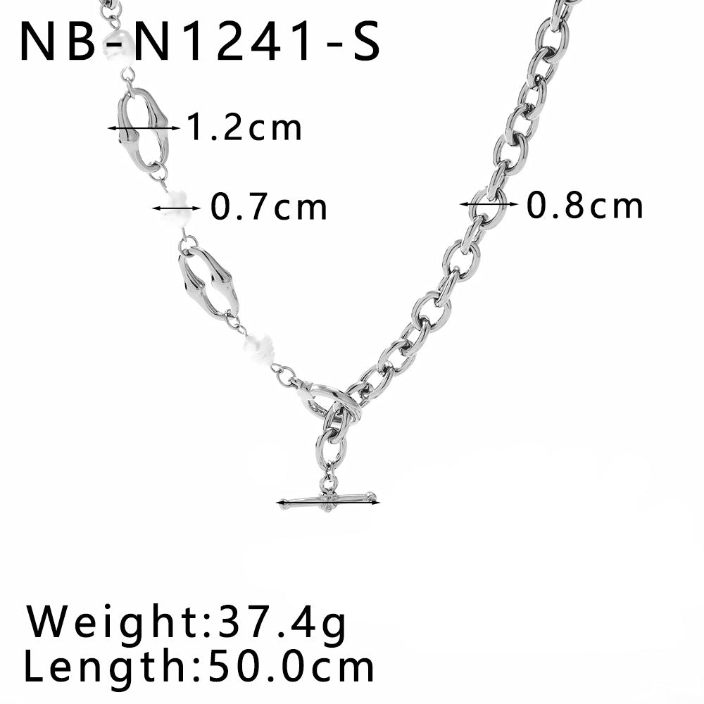 Trendy And Popular Chain Necklace Bracelet Set Stainless Steel Natural Pearl Ot Buckle