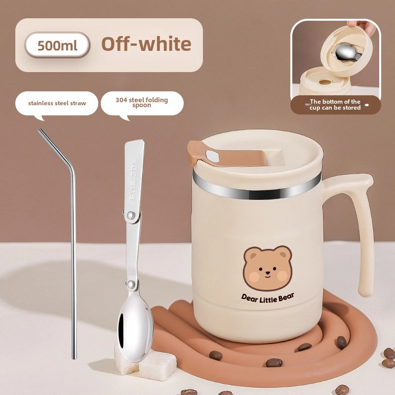 304 Stainless Steel Coffee Cup Water Cup Mug With Lid High-looking Male And Female Straw Cup With Spoon Can Be Used As LOGO