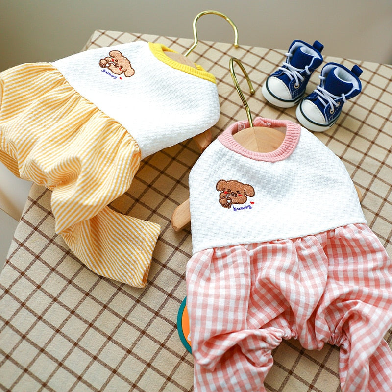 Plaid Bear Four-legged Dog Cat Clothes