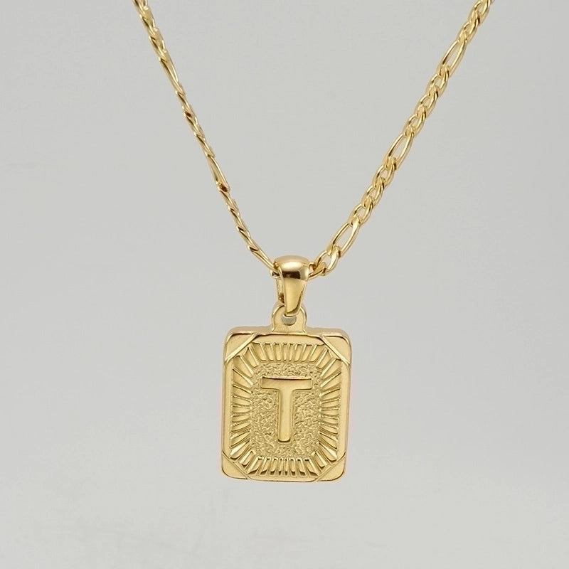 Fashion Letter Rectangle 304 Stainless Steel Titanium Steel 18K Gold Plated Gold Plated Pendant Necklace