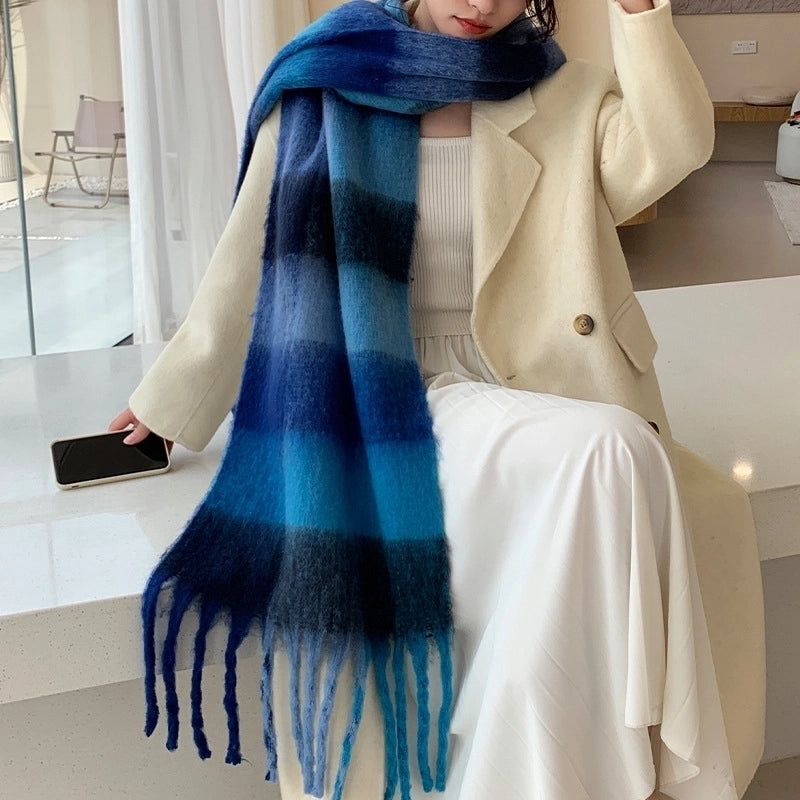 Popular Spring And Winter AC Scarf Warm Thickened Color Plaid Scarf Scarf Shawl Fashionable Western Style Outer Wear