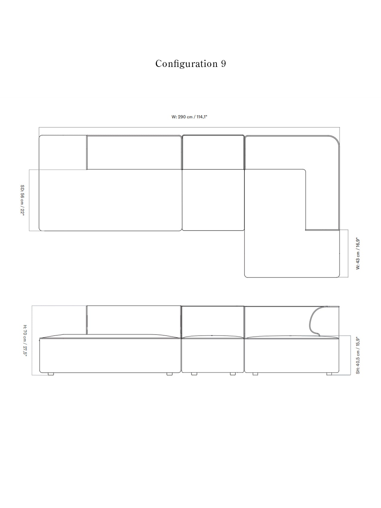 Eave Modular Sofa. 3-seater. Configurations 9-10