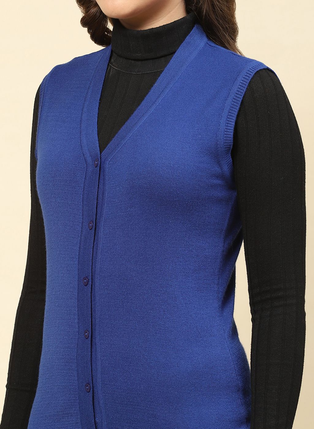 Women Royal Blue Solid Modal Nylone Cardigan