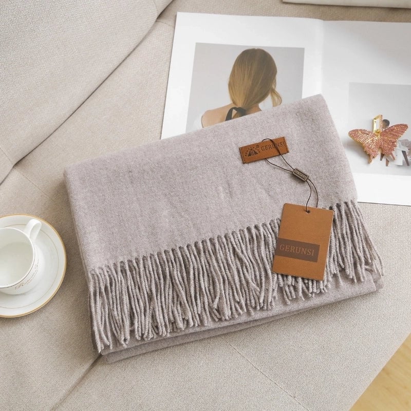 Unisex Retro Preppy Style Solid Color Imitation Cashmere Tassel Scarf