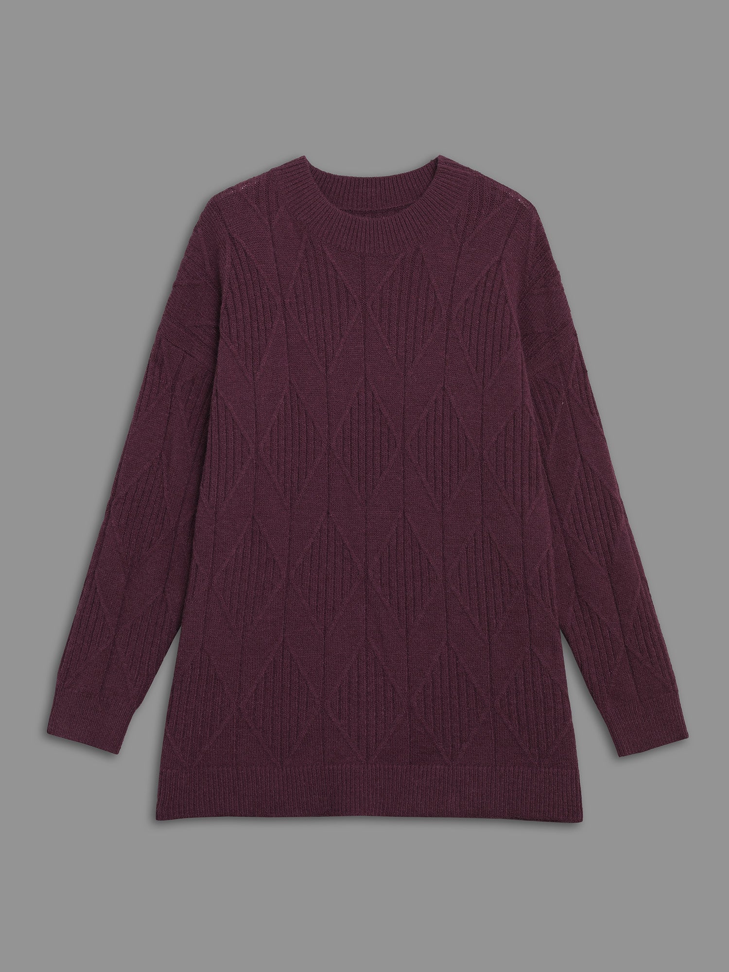 Cable Knit Turtleneck Split Hem Pullover