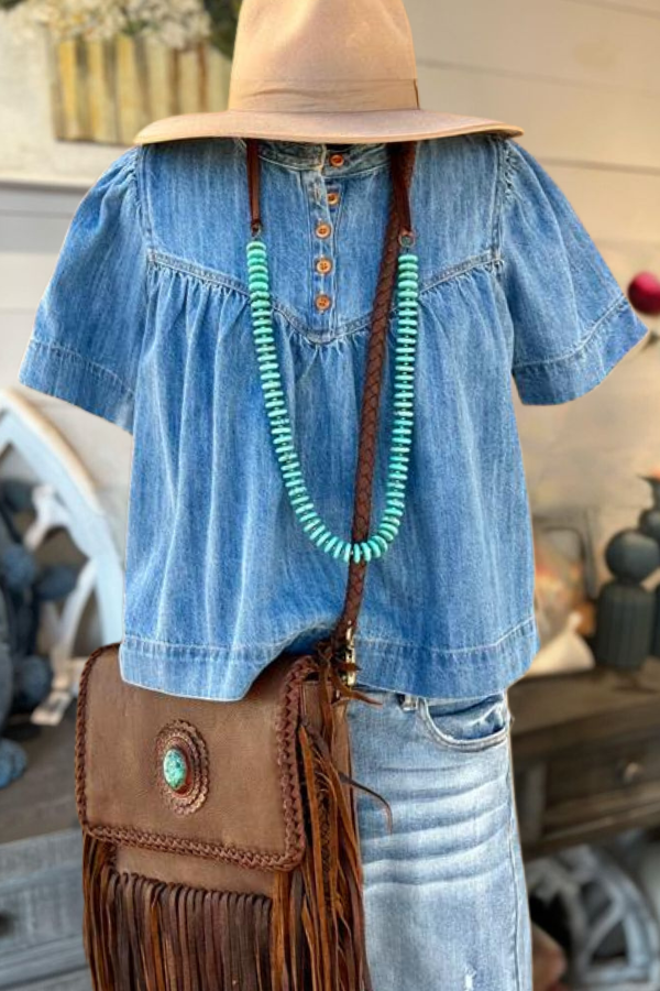 Mineral Washed Denim Blouse