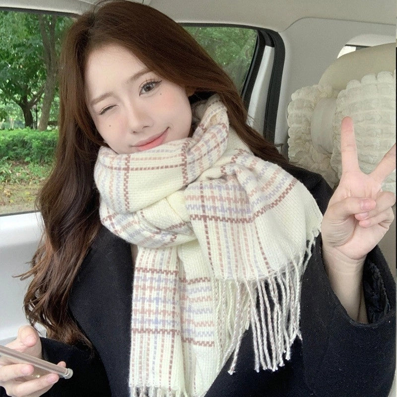 Women's Basic Plaid Polyester Scarf