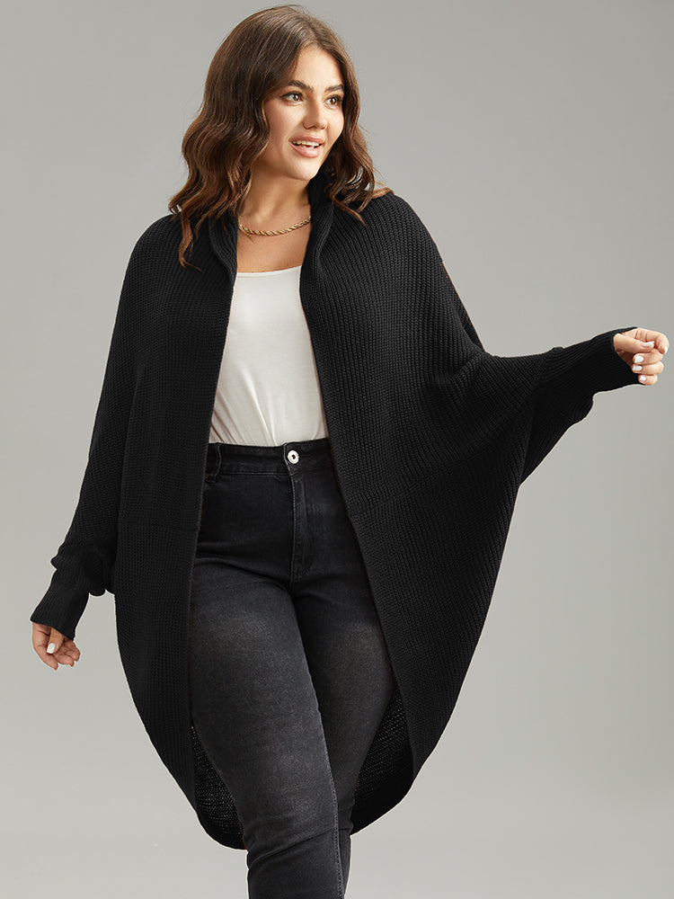 Solid Dolman Sleeve Arc Hem Cardigan